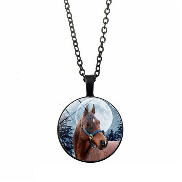 Photo Cabochon Glass Silver Chain Pendant Necklace （fire horse）